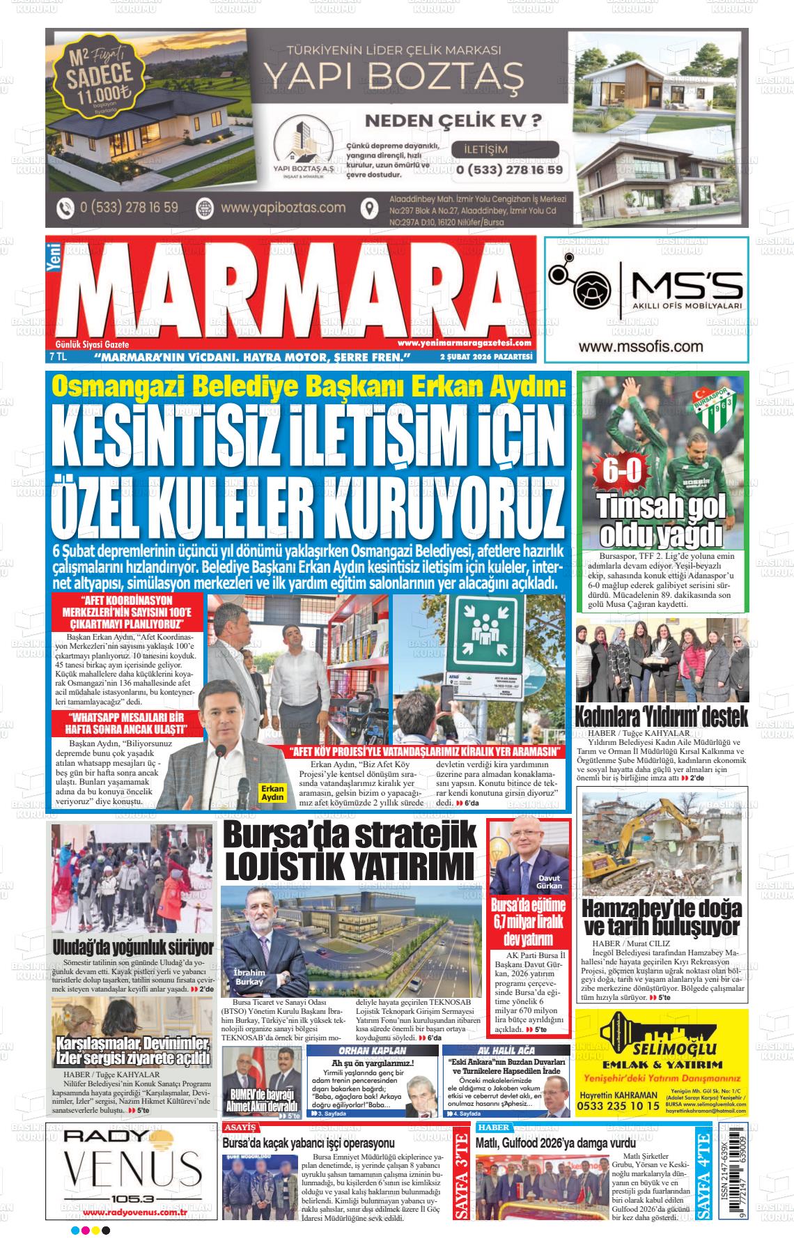 Bursa Yenimarmara 02.02.2026