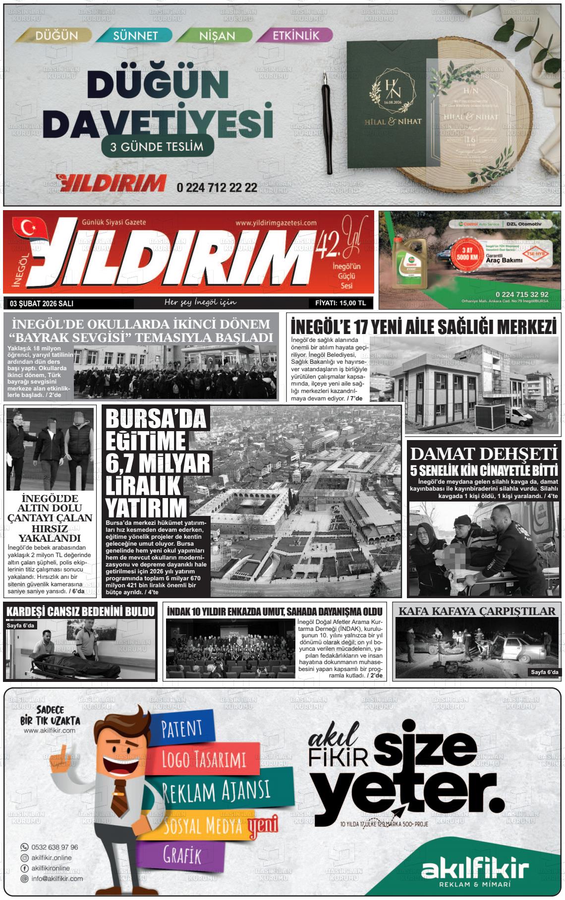 Bursa Inegolyildirim 03.02.2026