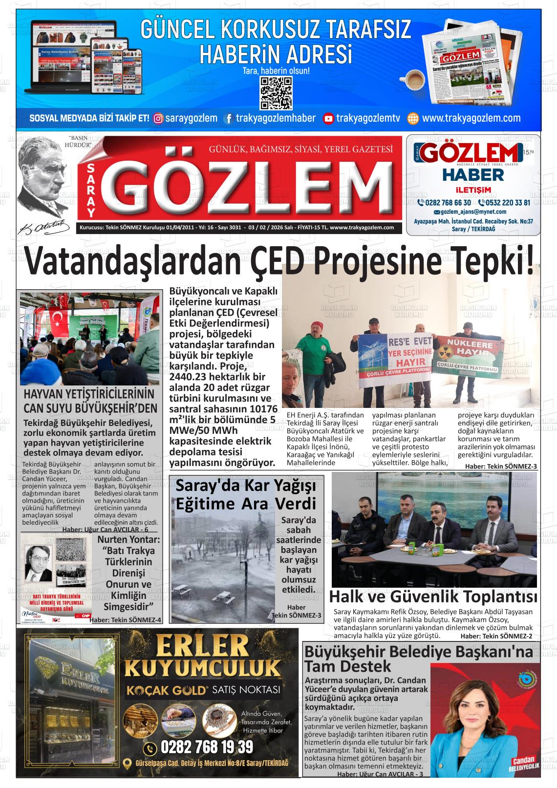 Tekirdag Saraygozlem 03.02.2026