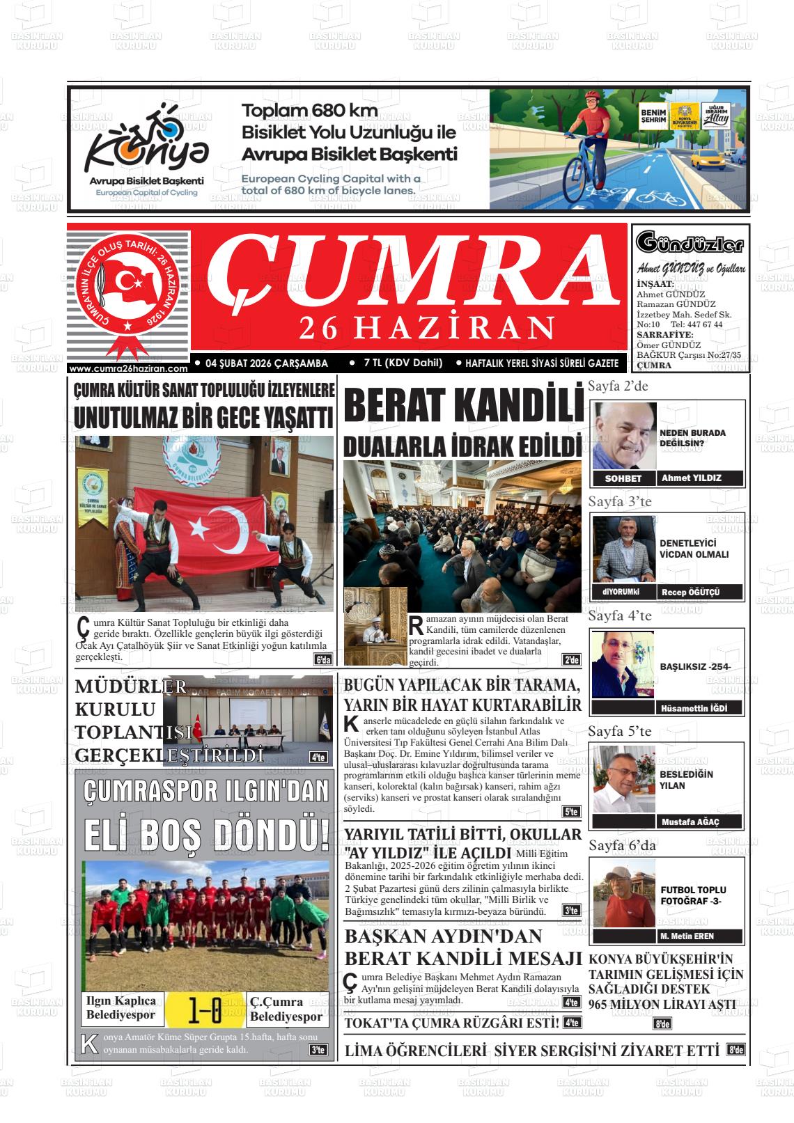 Konya Cumra 26 Haziran 04.02.2026