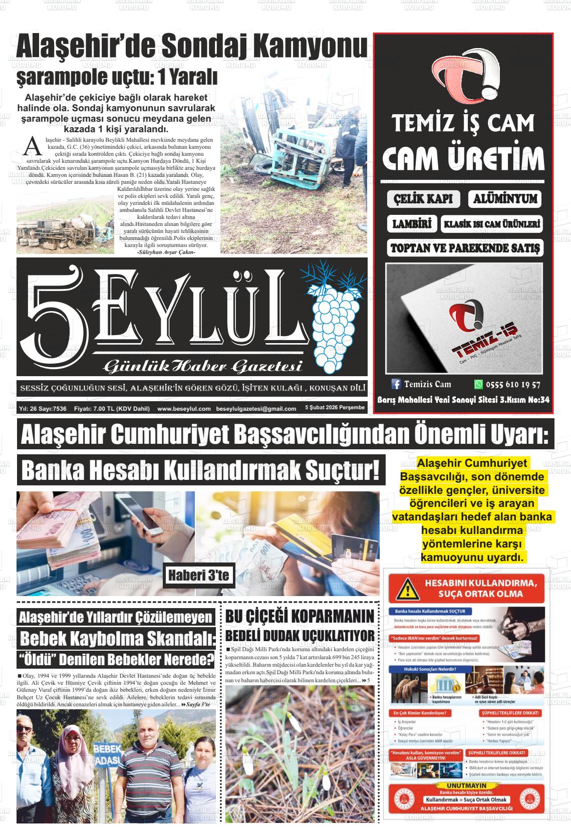 Manisa Alasehir 5 Eylul 05.02.2026