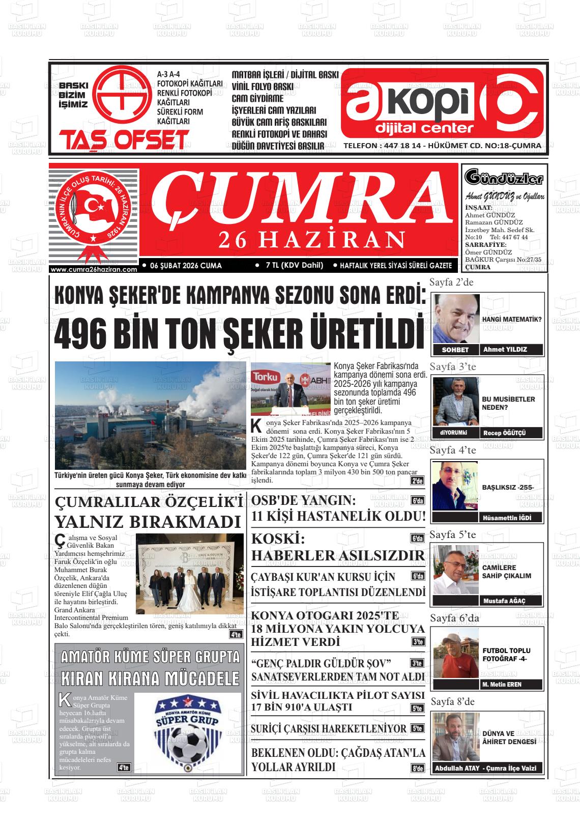 Konya Cumra 26 Haziran 06.02.2026