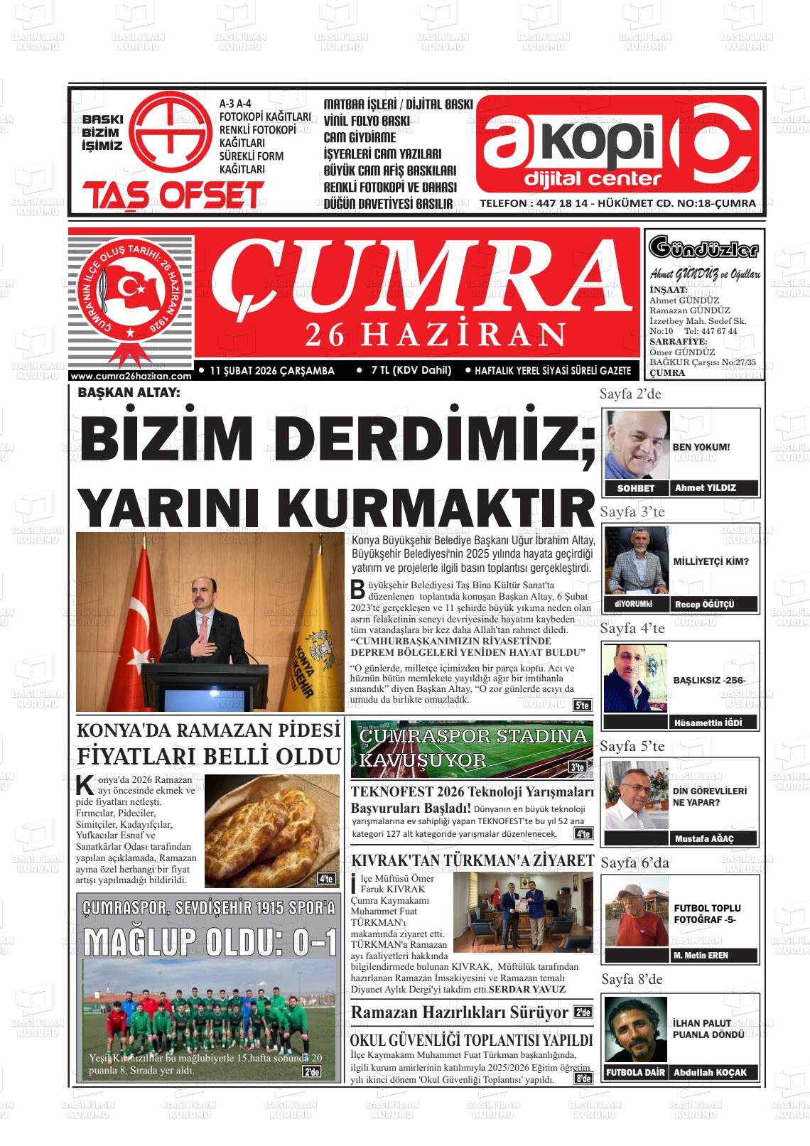 Konya Cumra 26 Haziran 11.02.2026