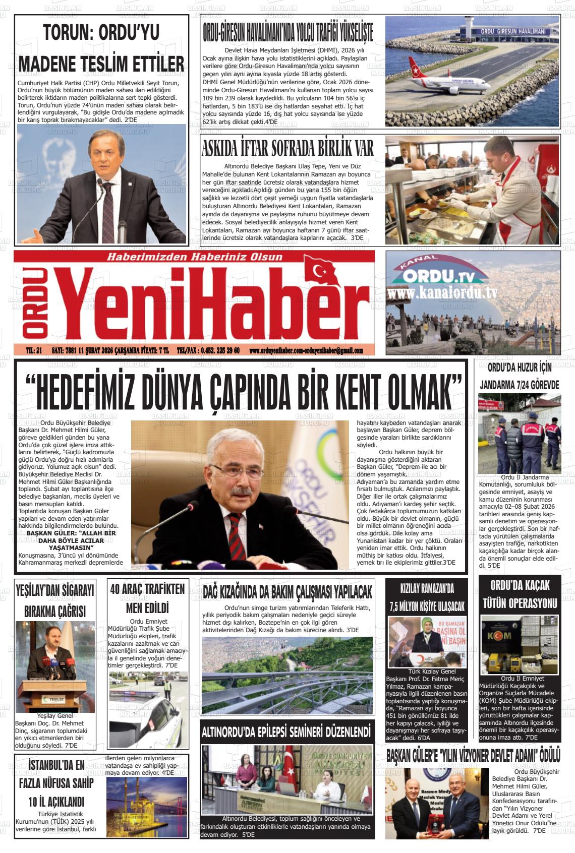 Ordu Yenihaber 11.02.2026