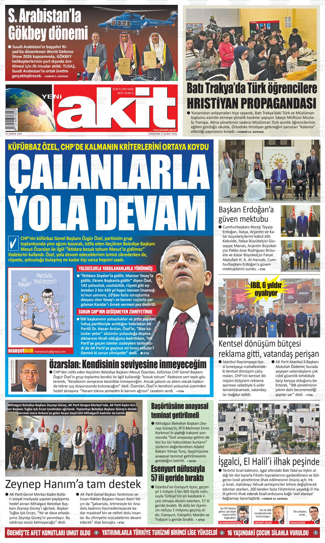 Yeni Akit Gazetesi 11.02.2026