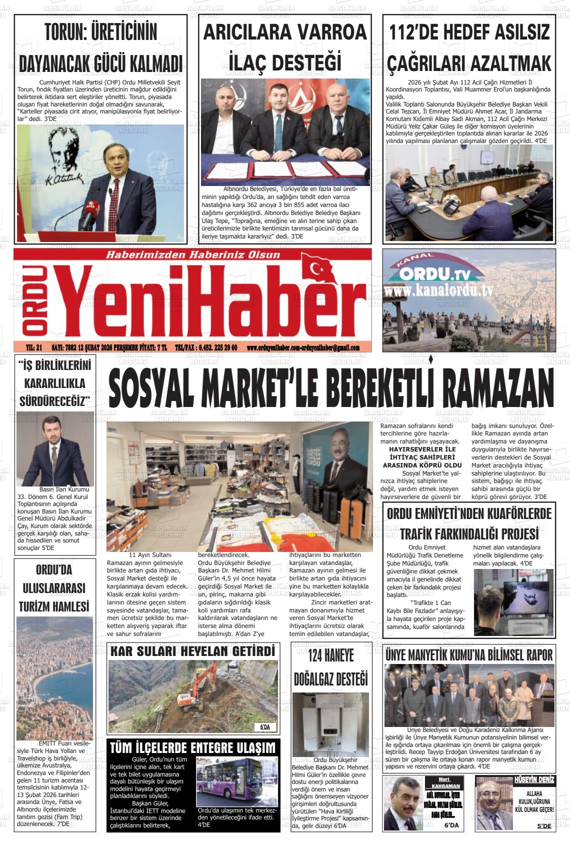 Ordu Yenihaber 12.02.2026