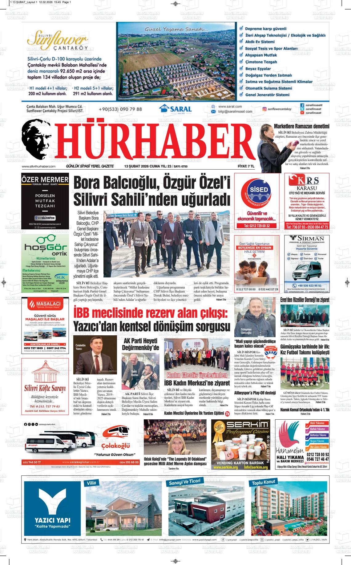 Hür Haber Gazetesi 13.02.2026
