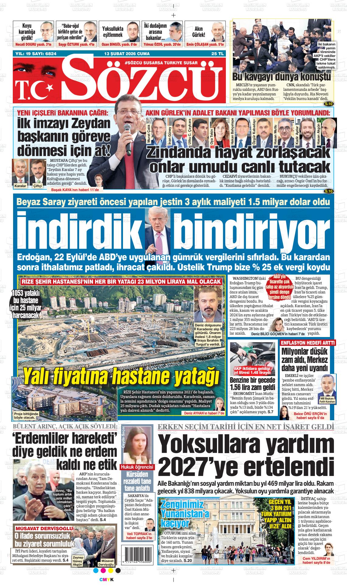 Sözcü Gazetesi 13.02.2026