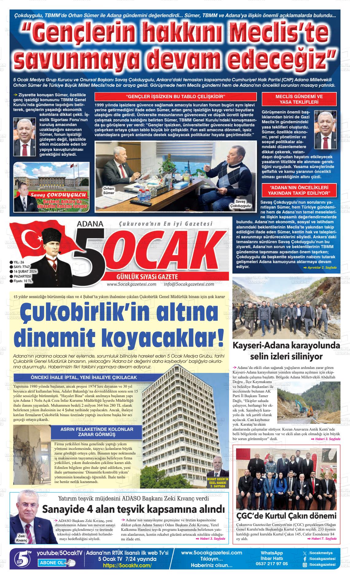 Adana 5 Ocak 16.02.2026
