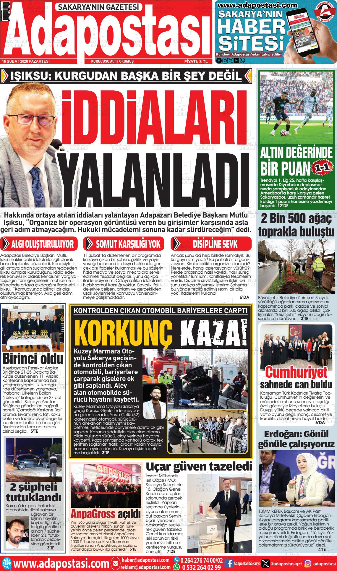 Sakarya Adapostasi 16.02.2026