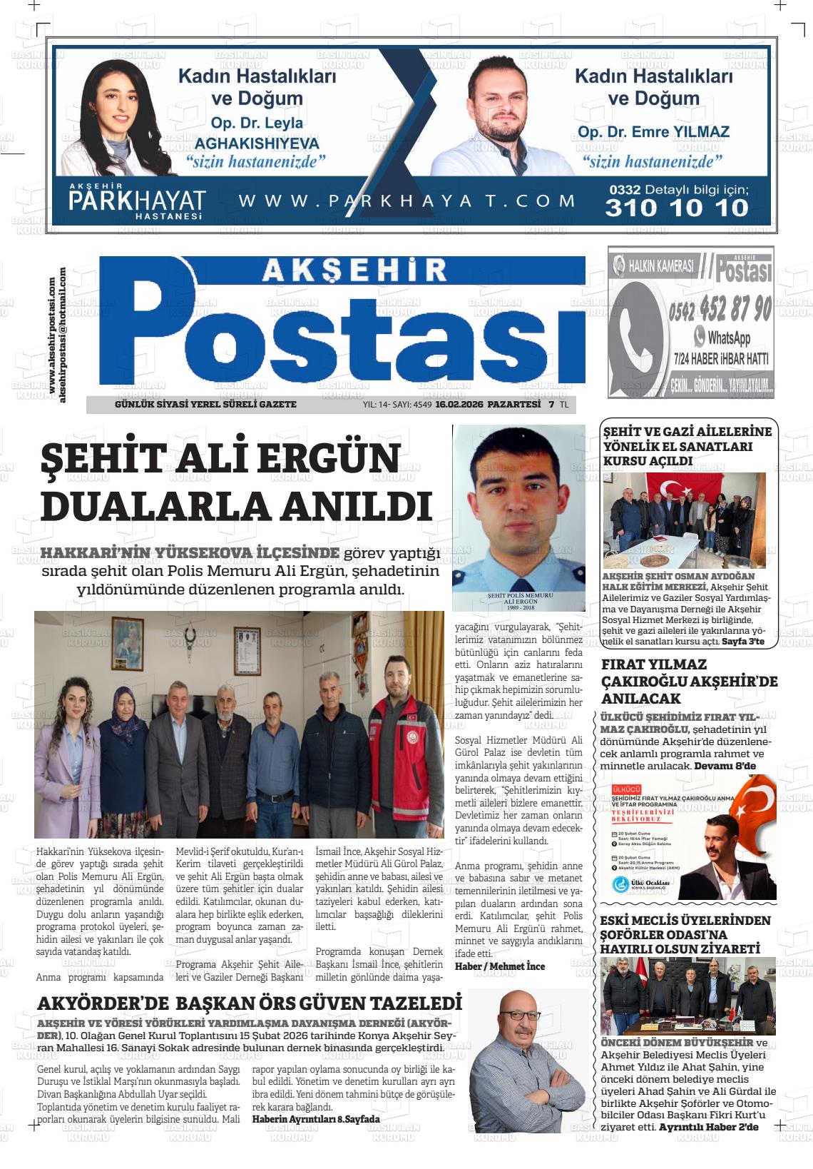 Konya Aksehirpostasi 16.02.2026