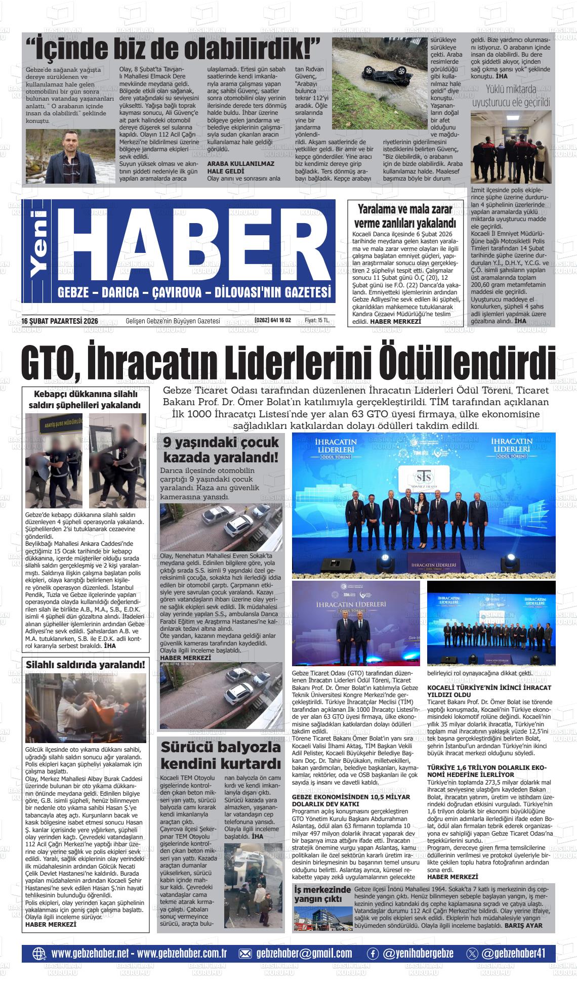 Kocaeli Gebzehaber 16.02.2026