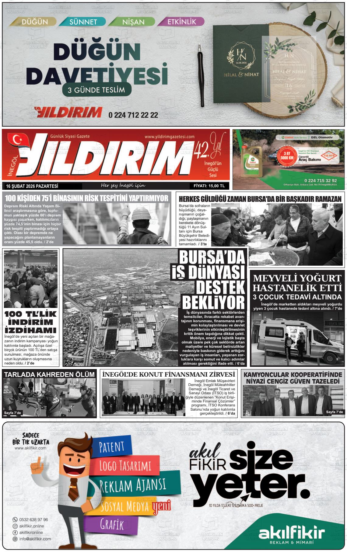 Bursa Inegolyildirim 16.02.2026