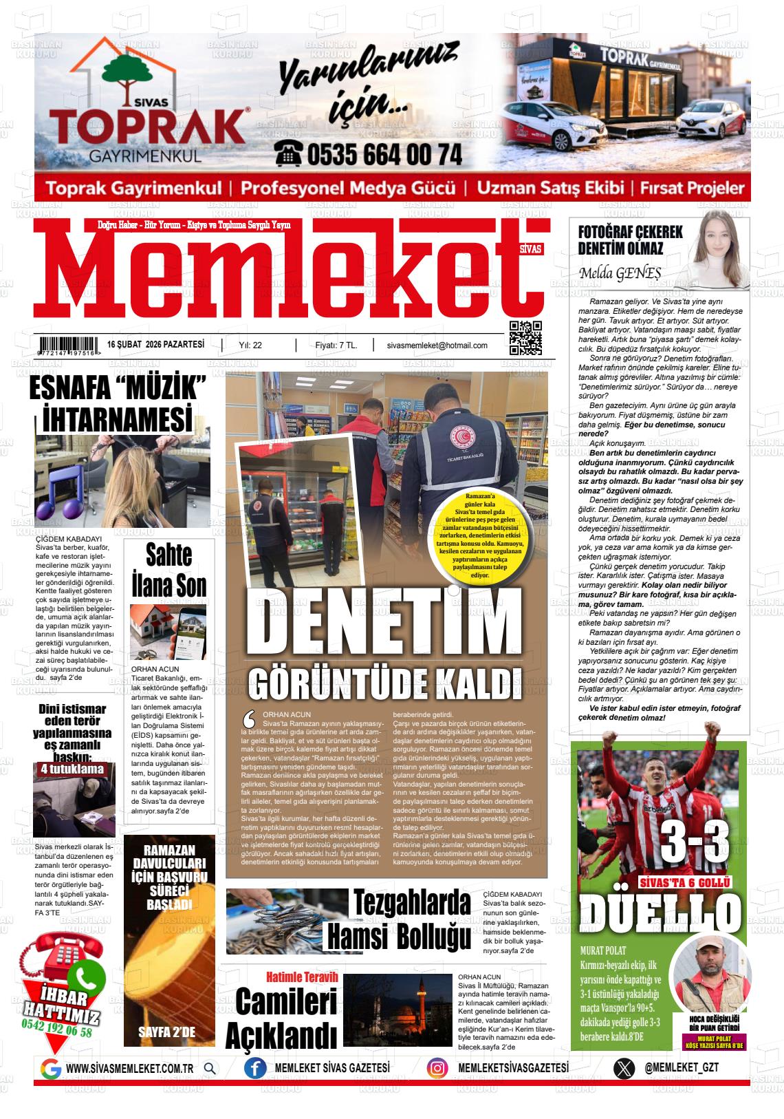 Sivas Memleket 16.02.2026