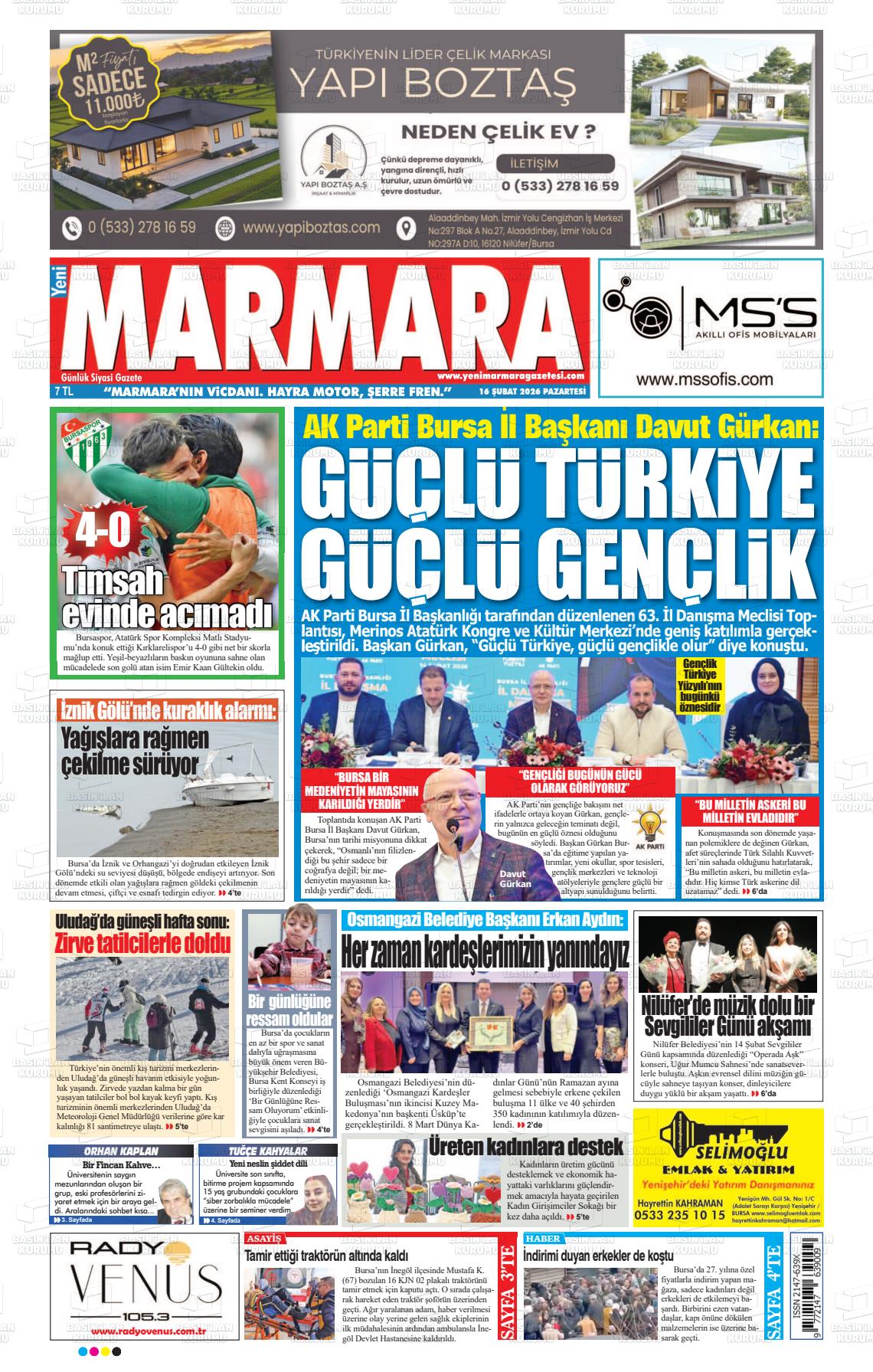 Bursa Yenimarmara 16.02.2026