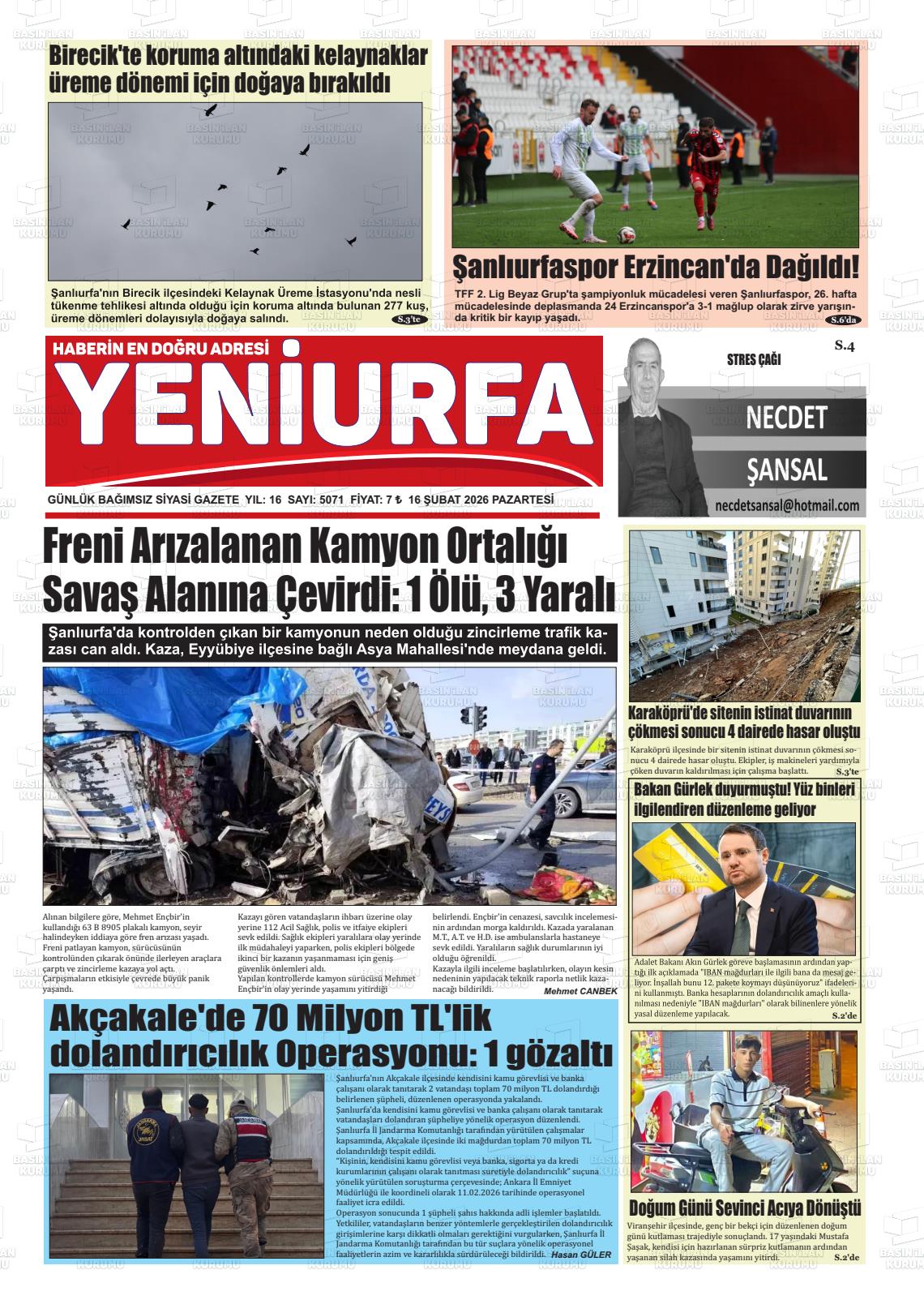 Sanliurfa Yeniurfa 16.02.2026