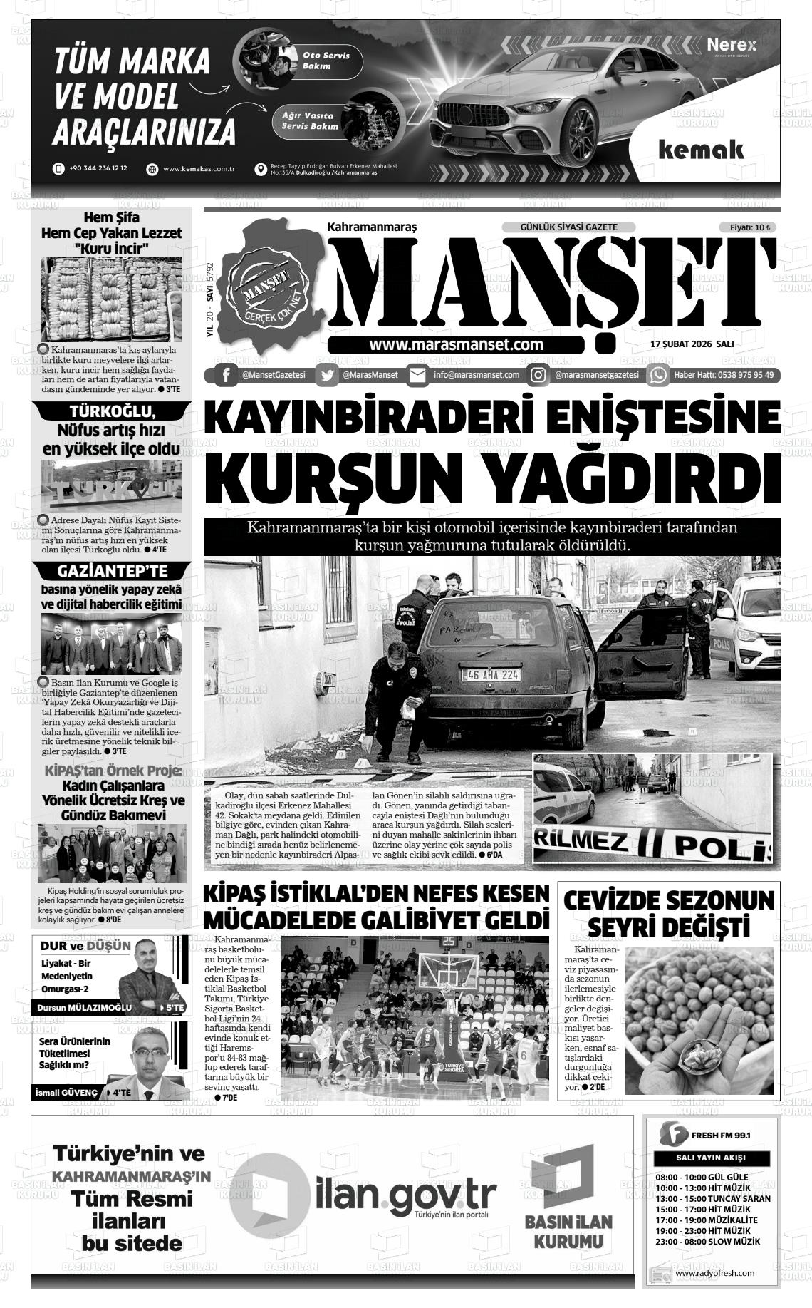 Kahramanmaras Manset 17.02.2026