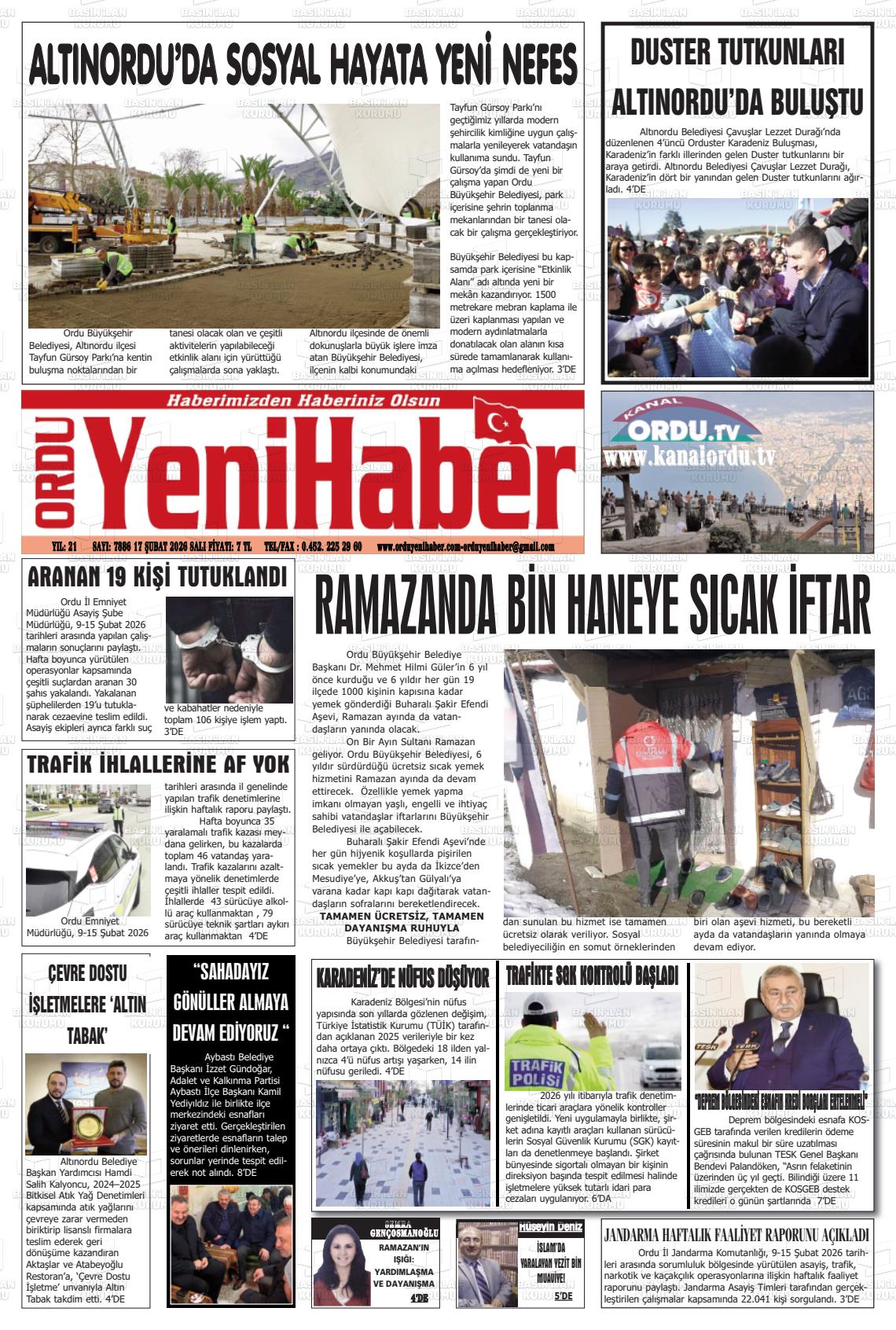 Ordu Yenihaber 17.02.2026