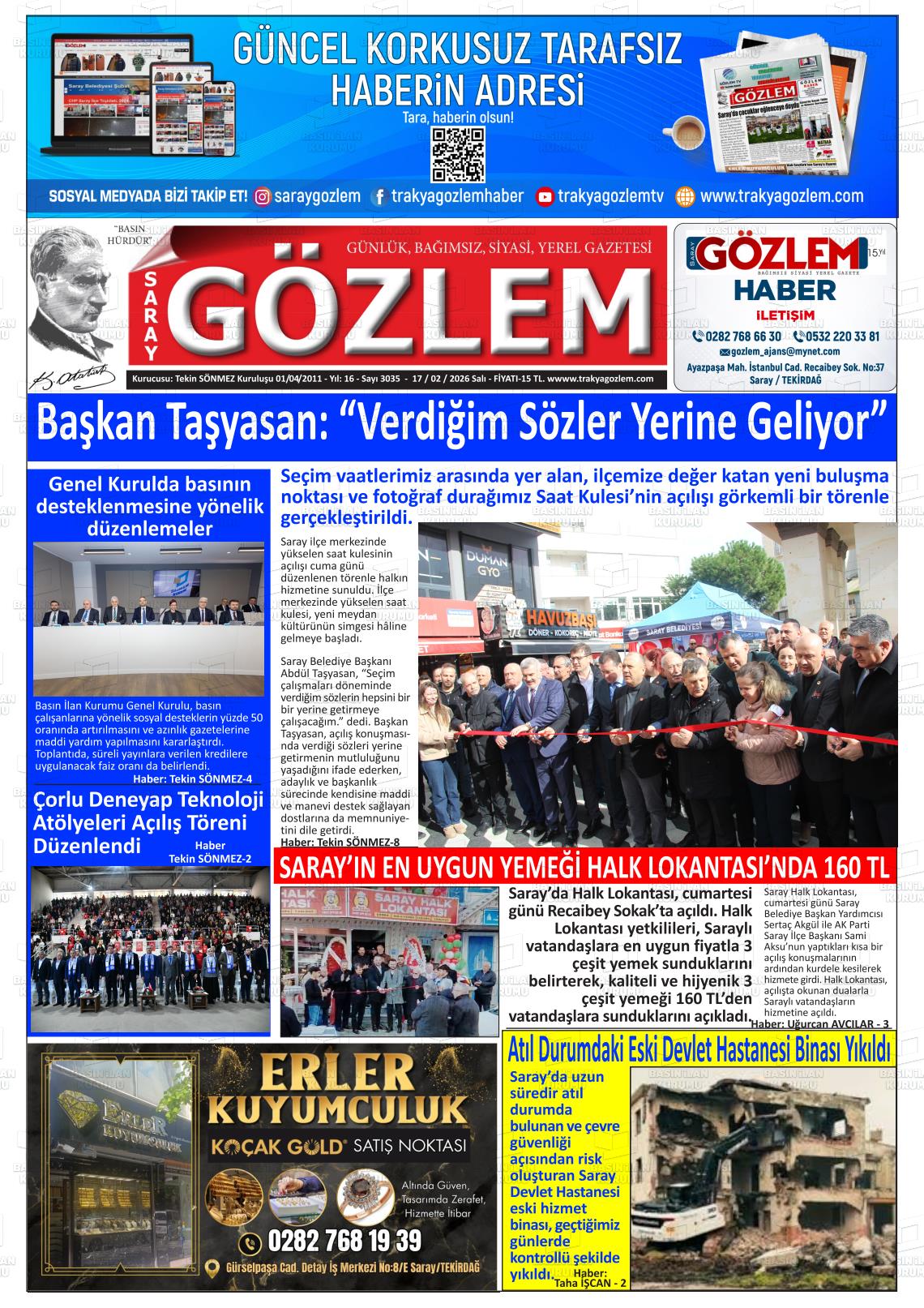 Tekirdag Saraygozlem 17.02.2026