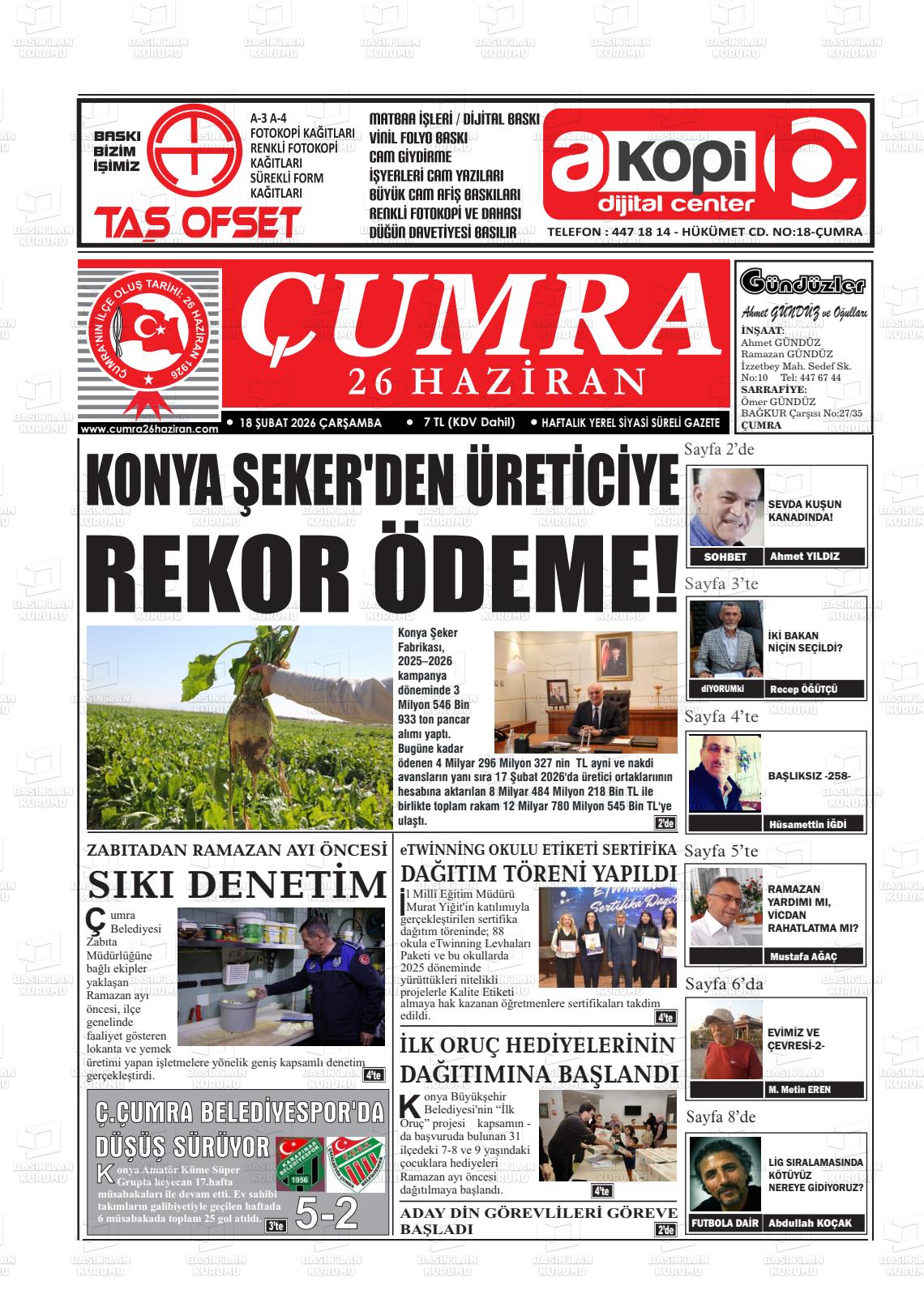 Konya Cumra 26 Haziran 18.02.2026