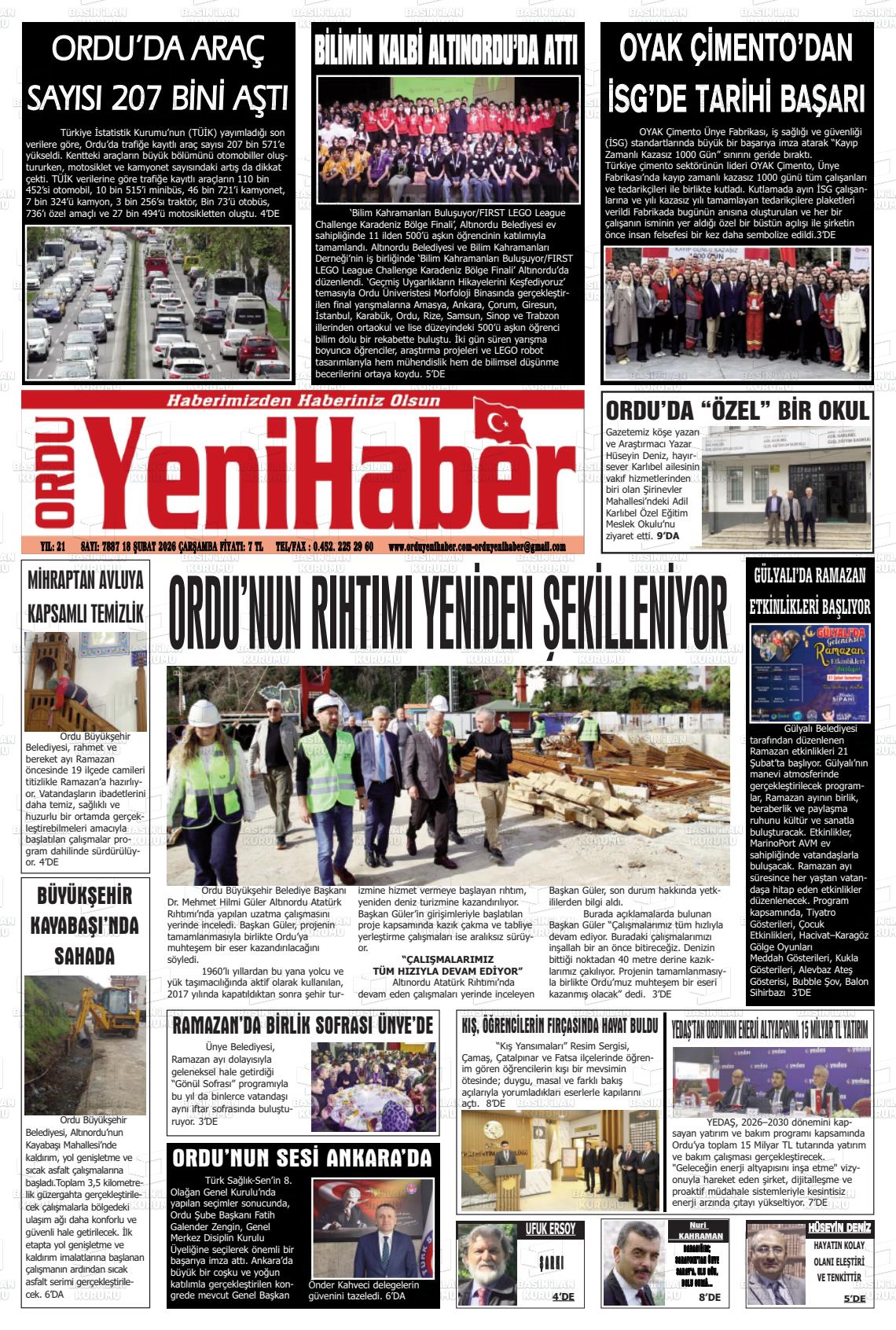 Ordu Yenihaber 18.02.2026