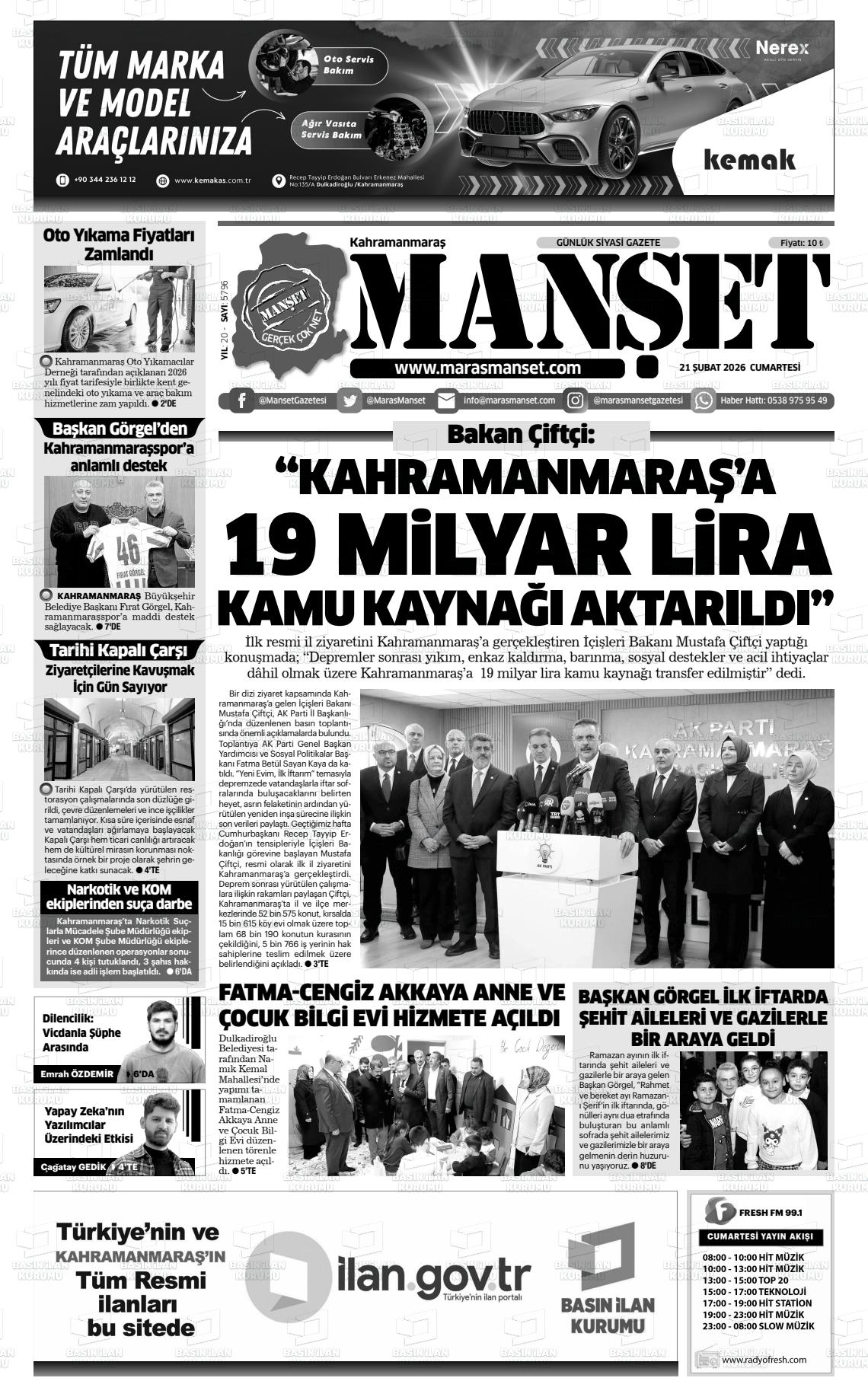 Kahramanmaras Manset 21.02.2026