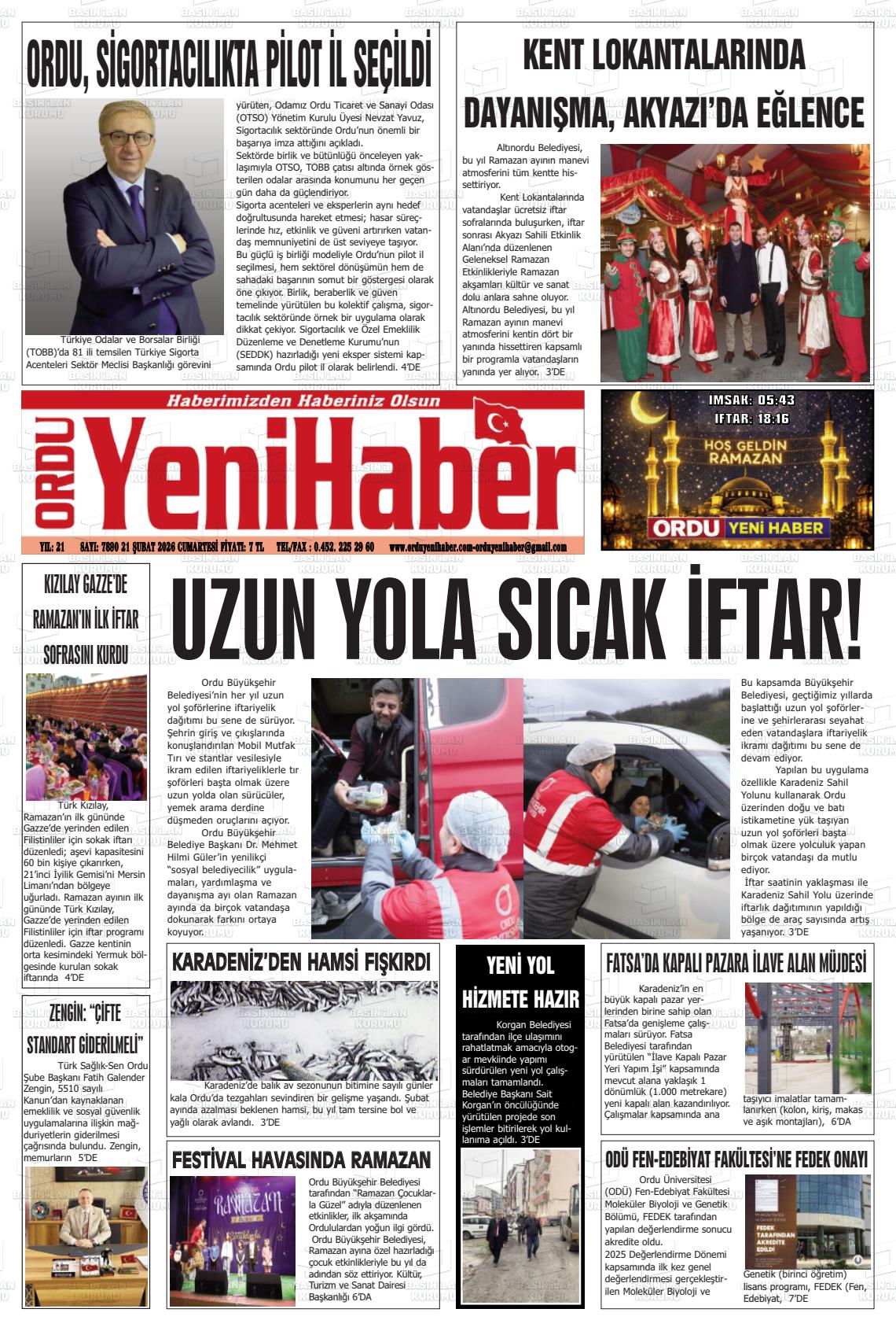 Ordu Yenihaber 21.02.2026