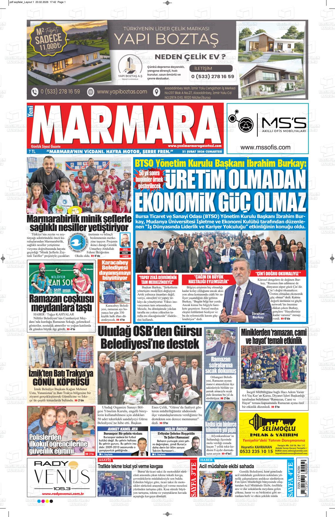 Bursa Yenimarmara 21.02.2026