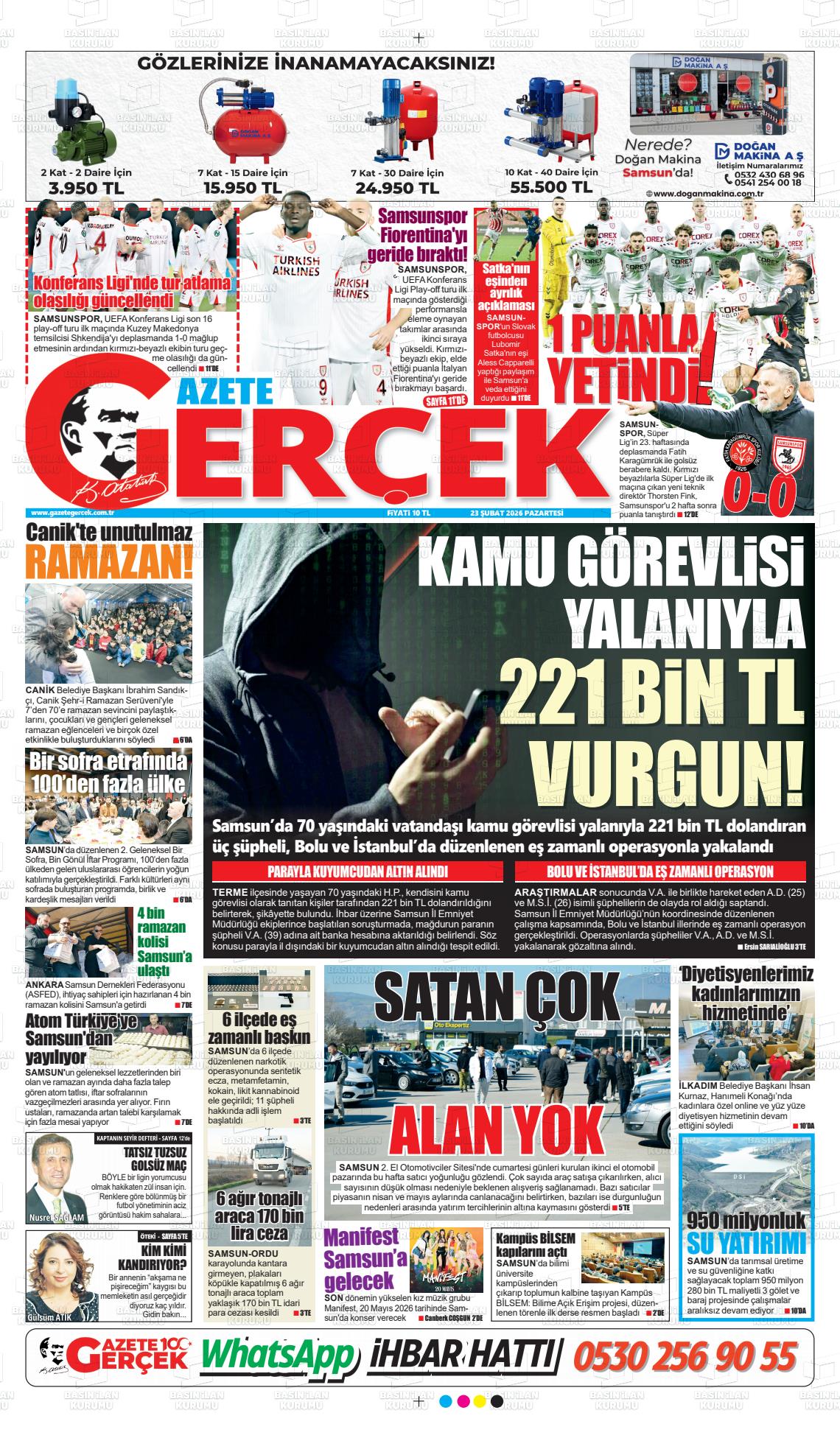 Samsun Gazetegercek 23.02.2026
