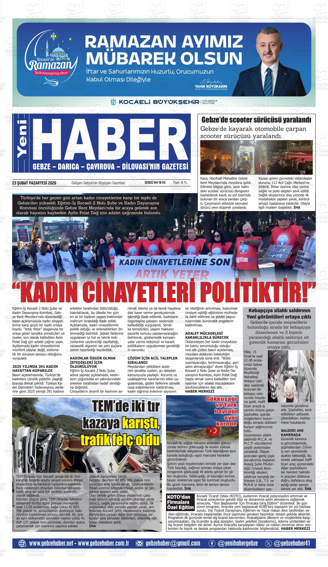 Kocaeli Gebzehaber 23.02.2026