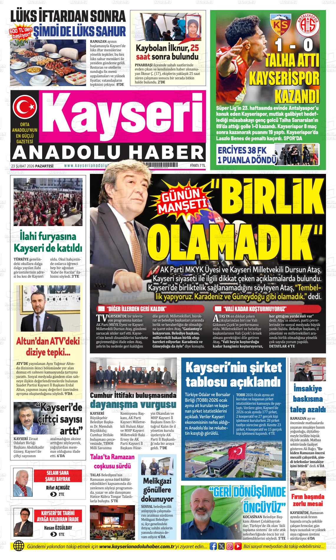 Kayseri Anadoluhaber 23.02.2026