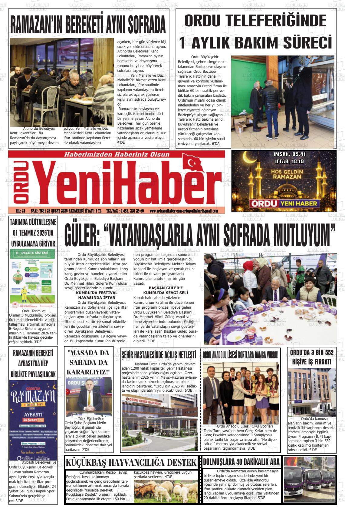 Ordu Yenihaber 23.02.2026