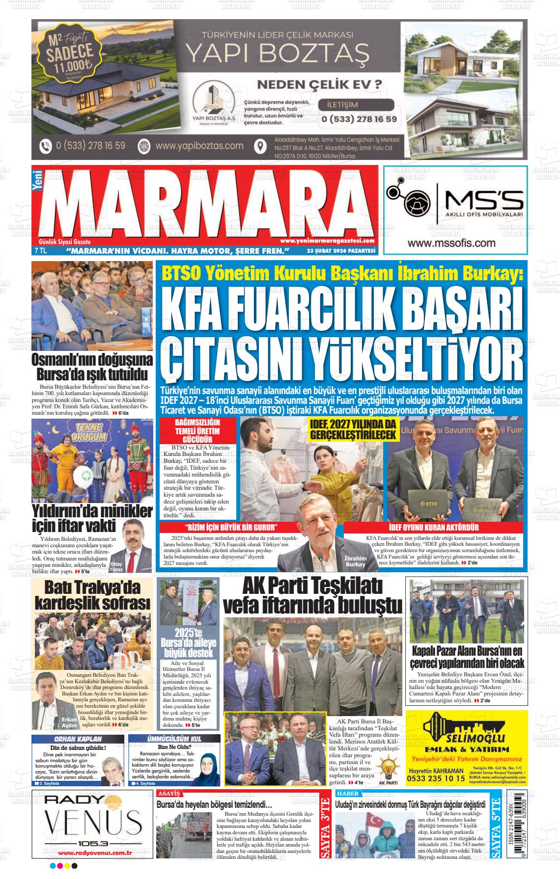 Bursa Yenimarmara 23.02.2026