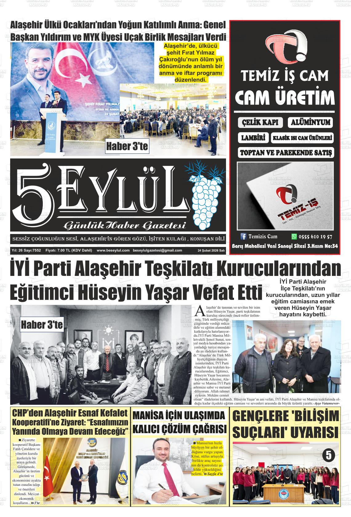 Manisa Alasehir 5 Eylul 24.02.2026