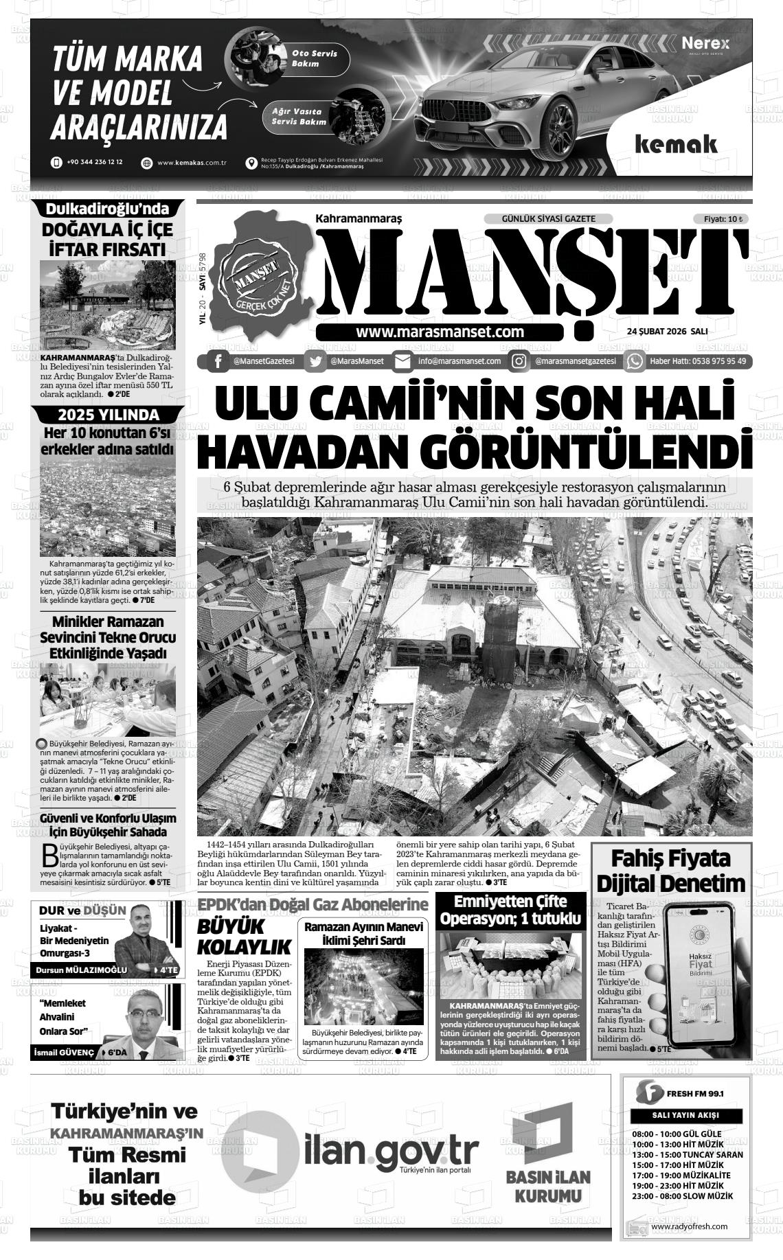 Kahramanmaras Manset 24.02.2026