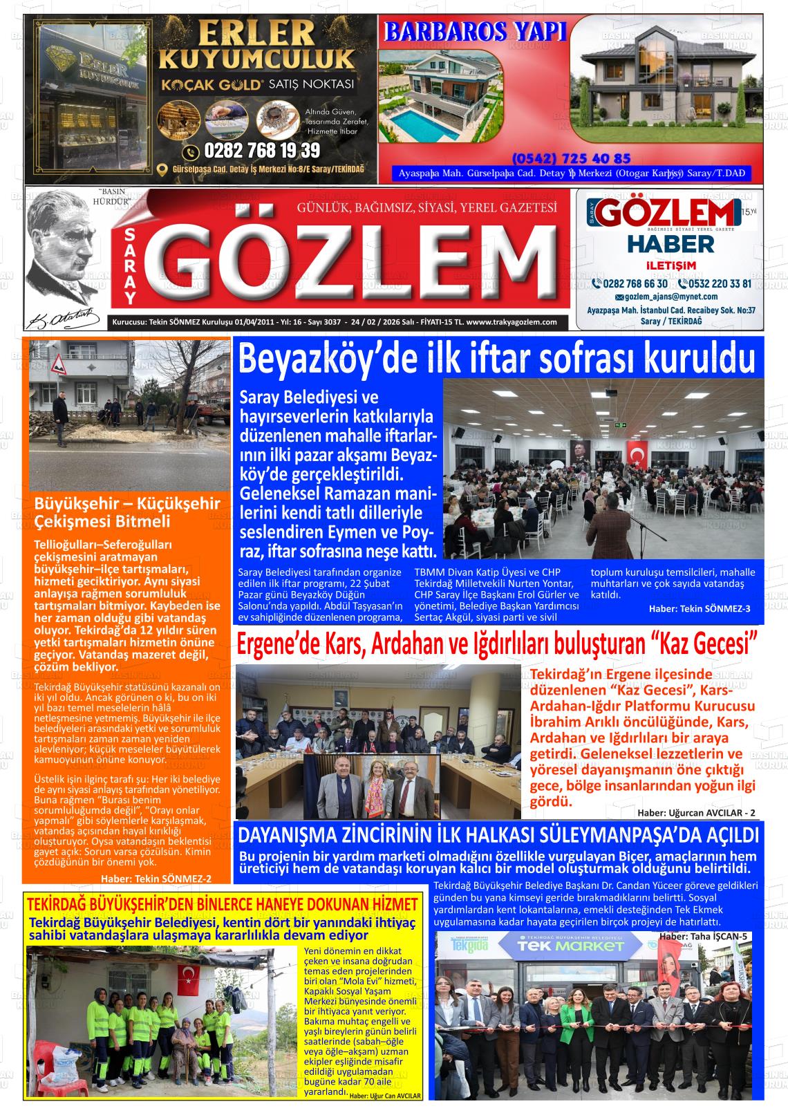 Tekirdag Saraygozlem 24.02.2026