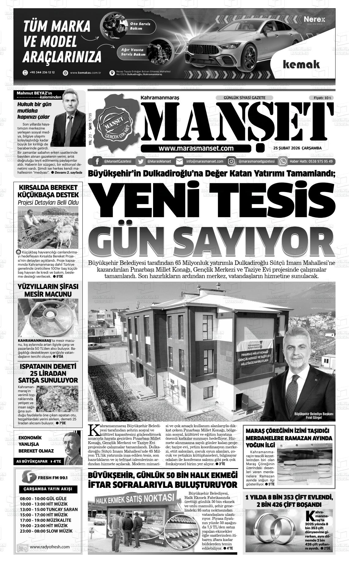 Kahramanmaras Manset 25.02.2026