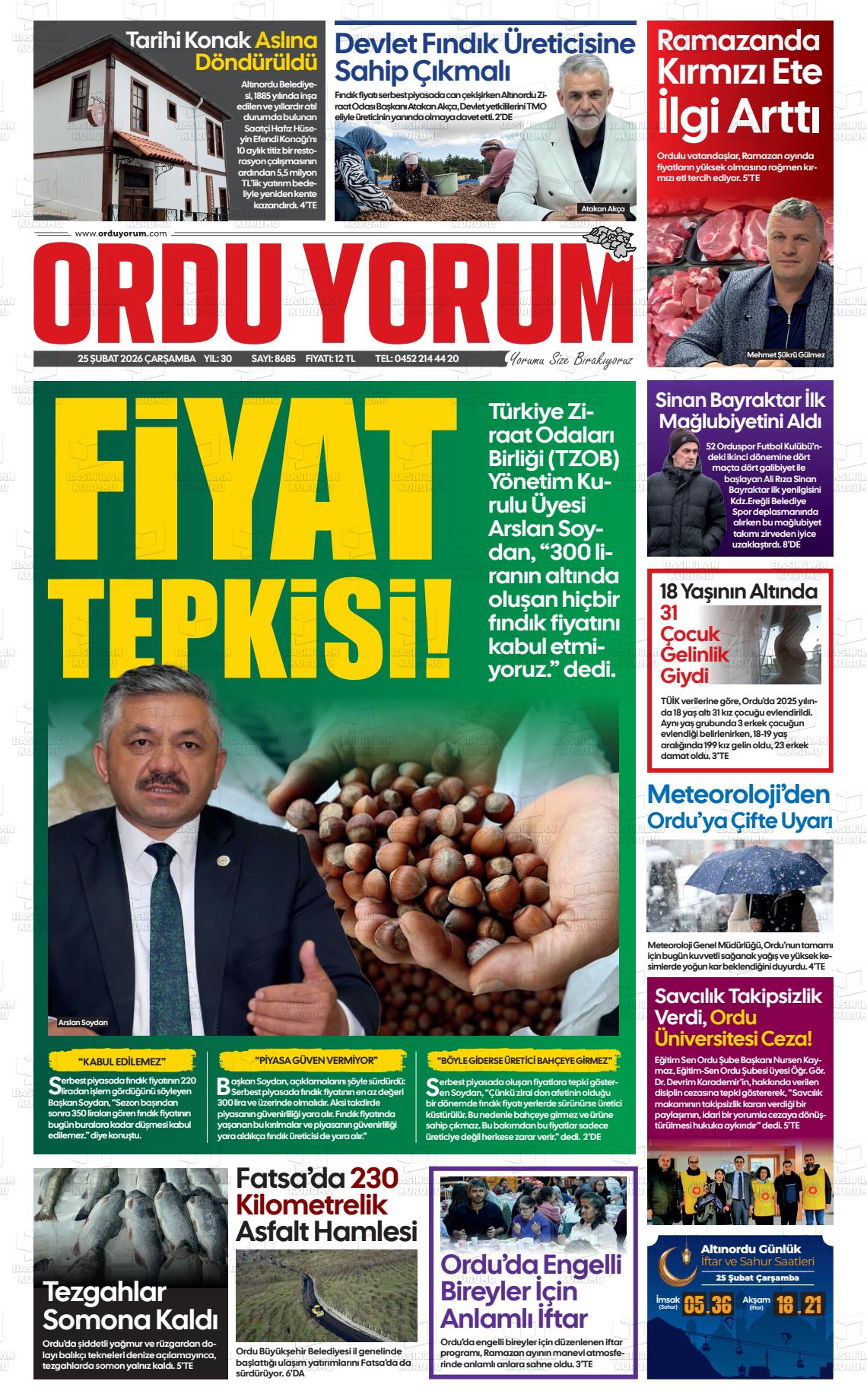 Ordu Yorum 25.02.2026