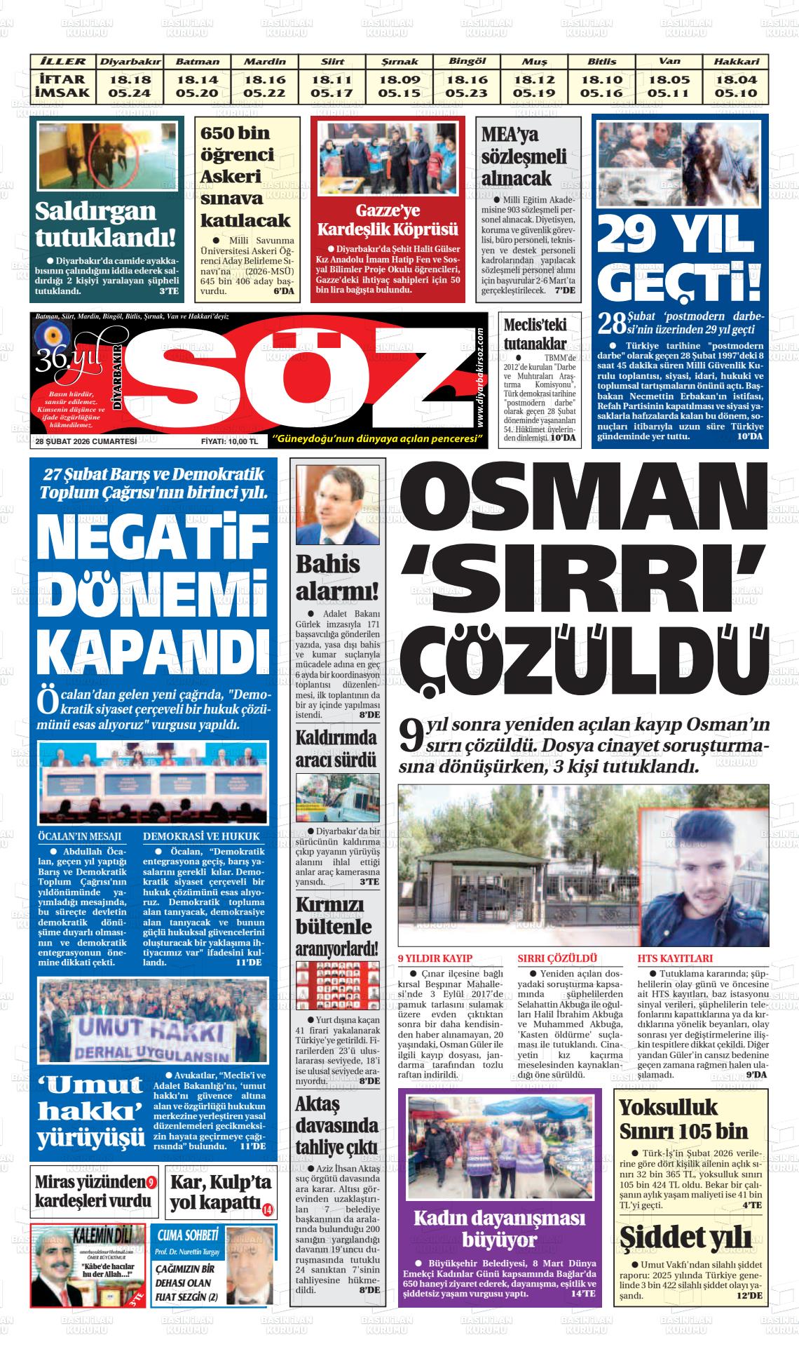 Diyarbakir Soz 28.02.2026