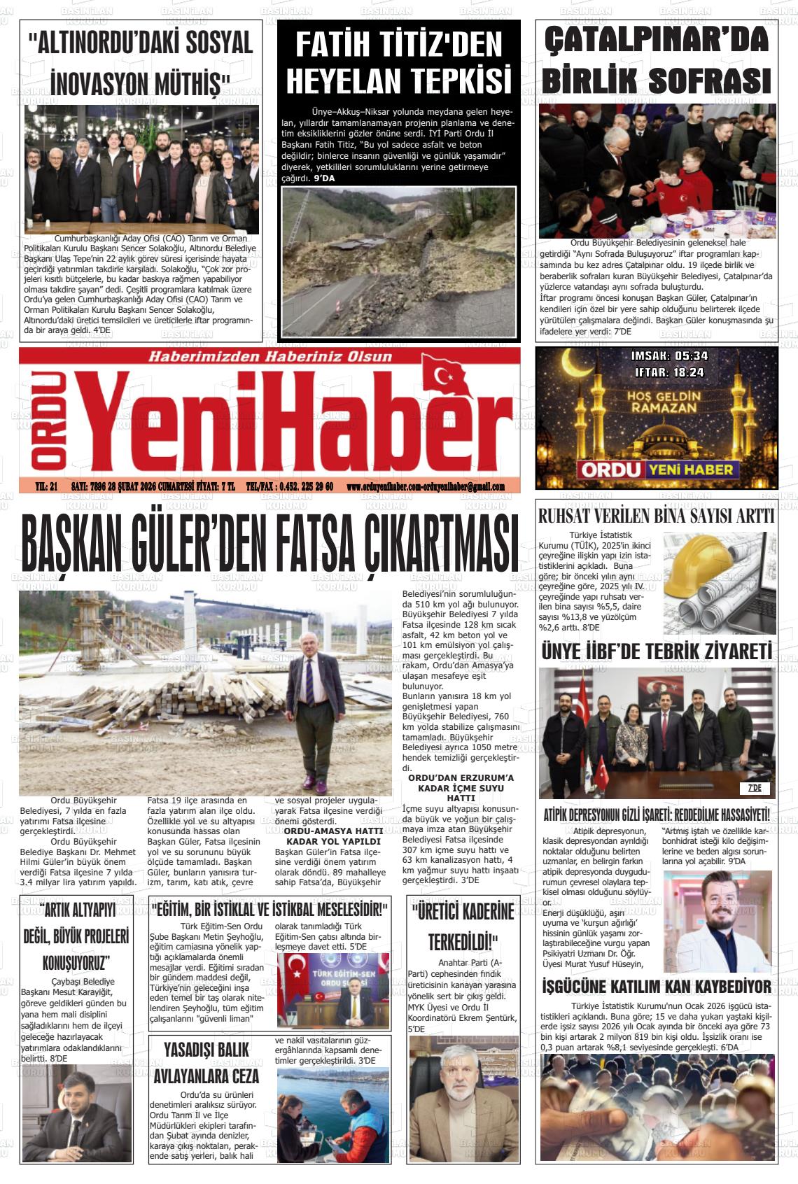 Ordu Yenihaber 28.02.2026