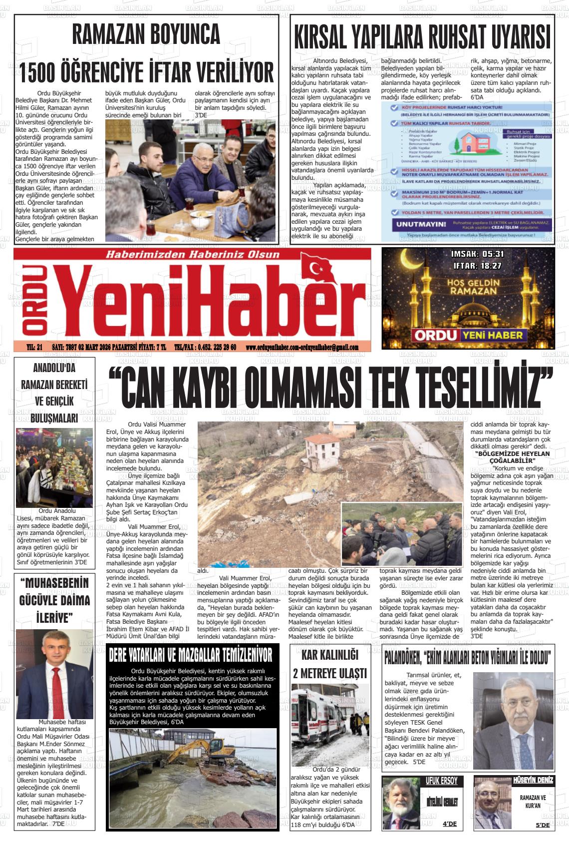 Ordu Yenihaber 02.03.2026
