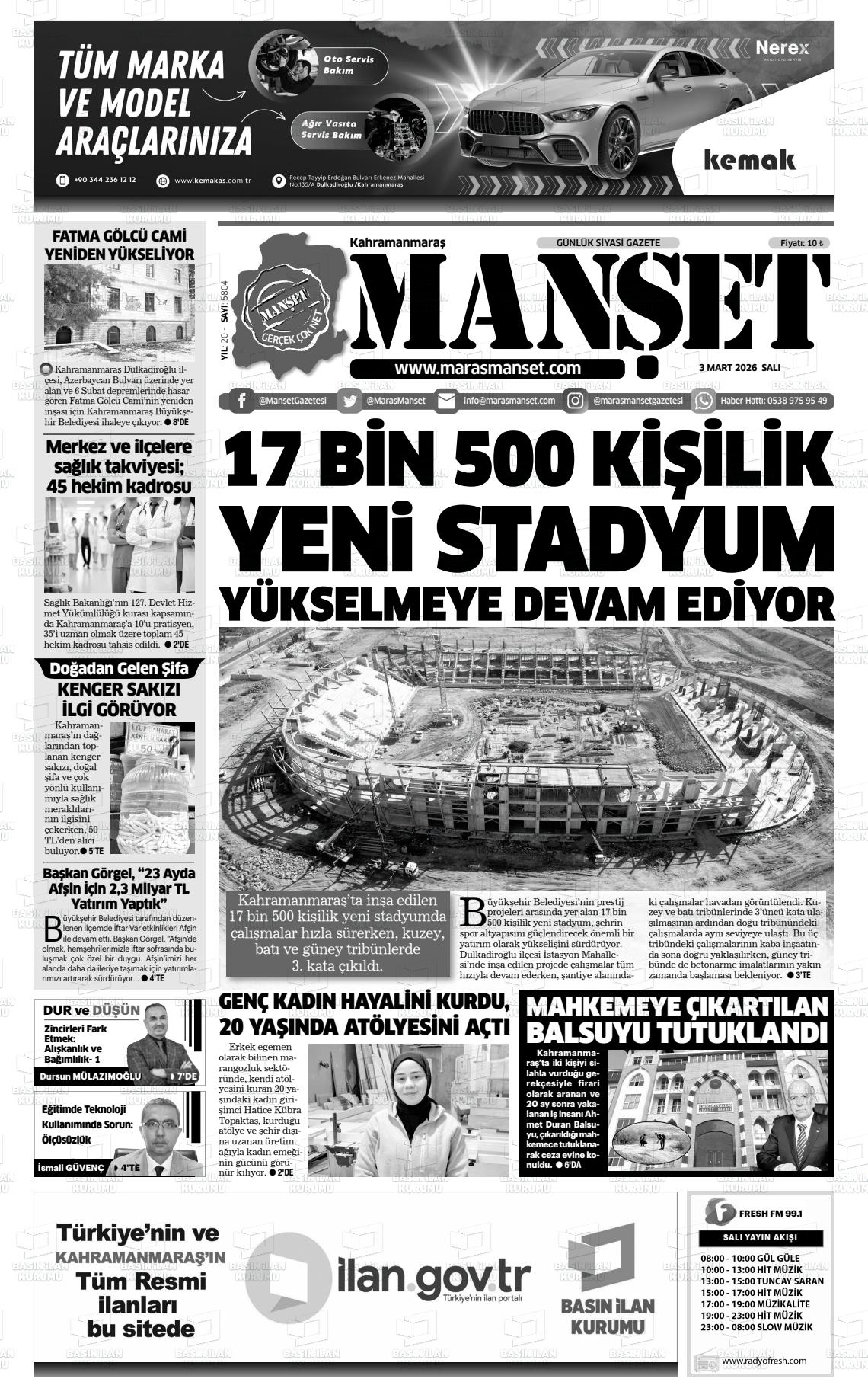 Kahramanmaras Manset 03.03.2026