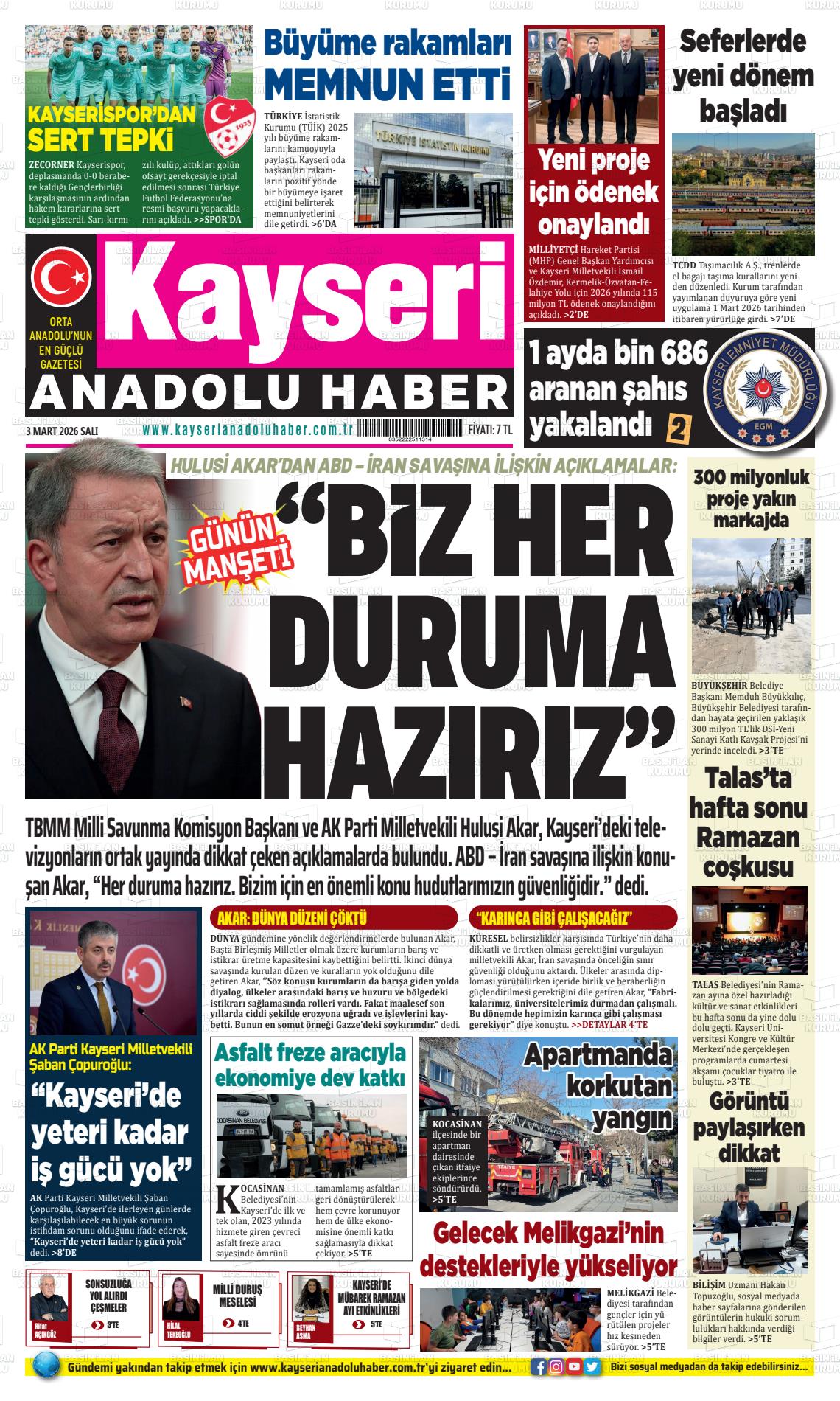 Kayseri Anadoluhaber 03.03.2026