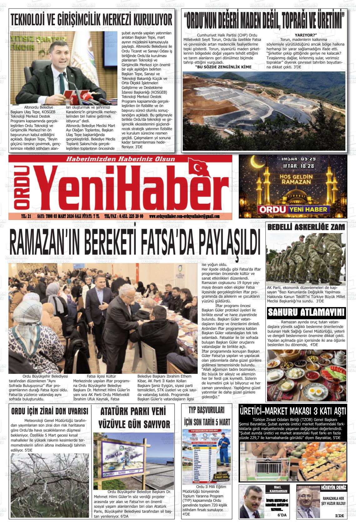 Ordu Yenihaber 03.03.2026