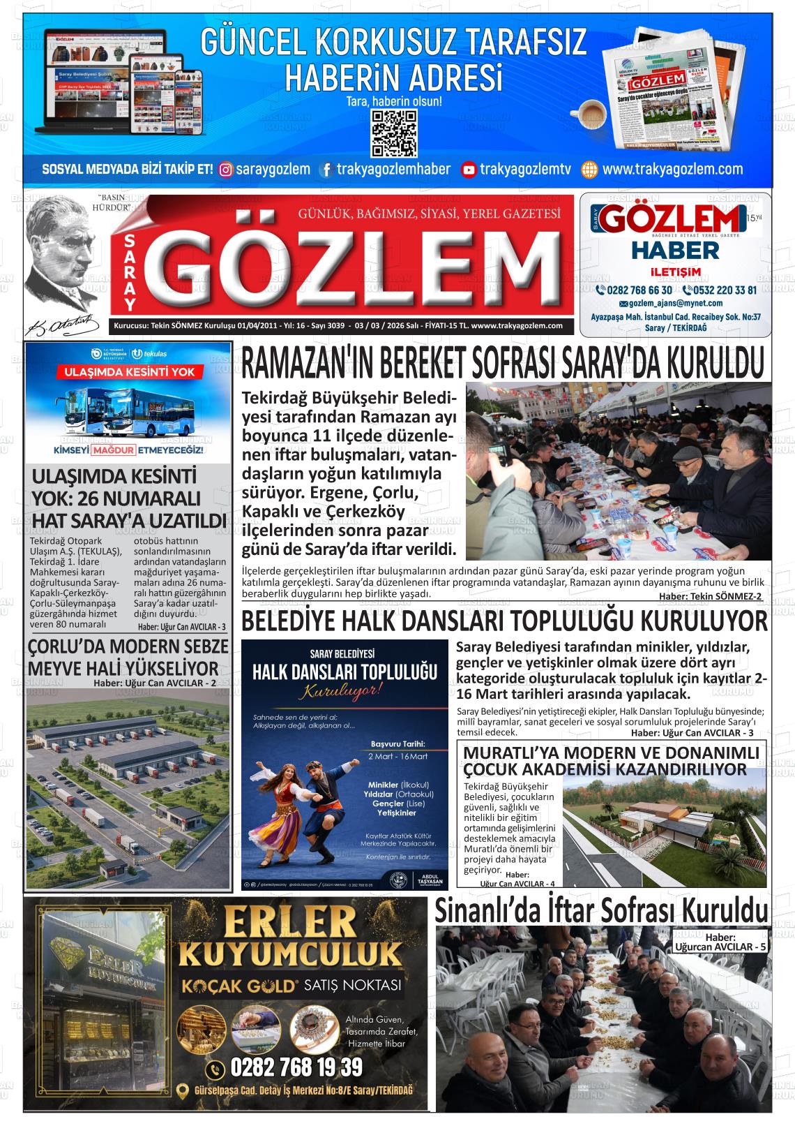 Tekirdag Saraygozlem 03.03.2026