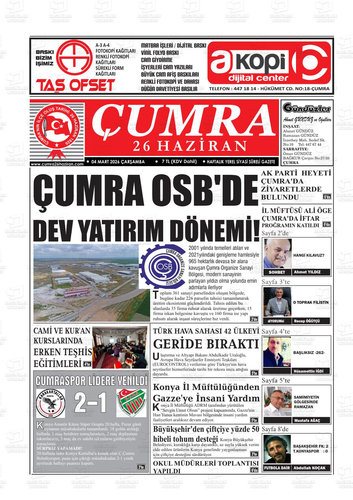 Konya Cumra 26 Haziran 04.03.2026