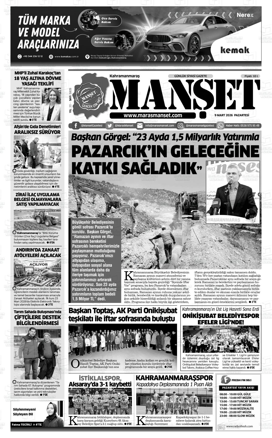 Kahramanmaras Manset 09.03.2026