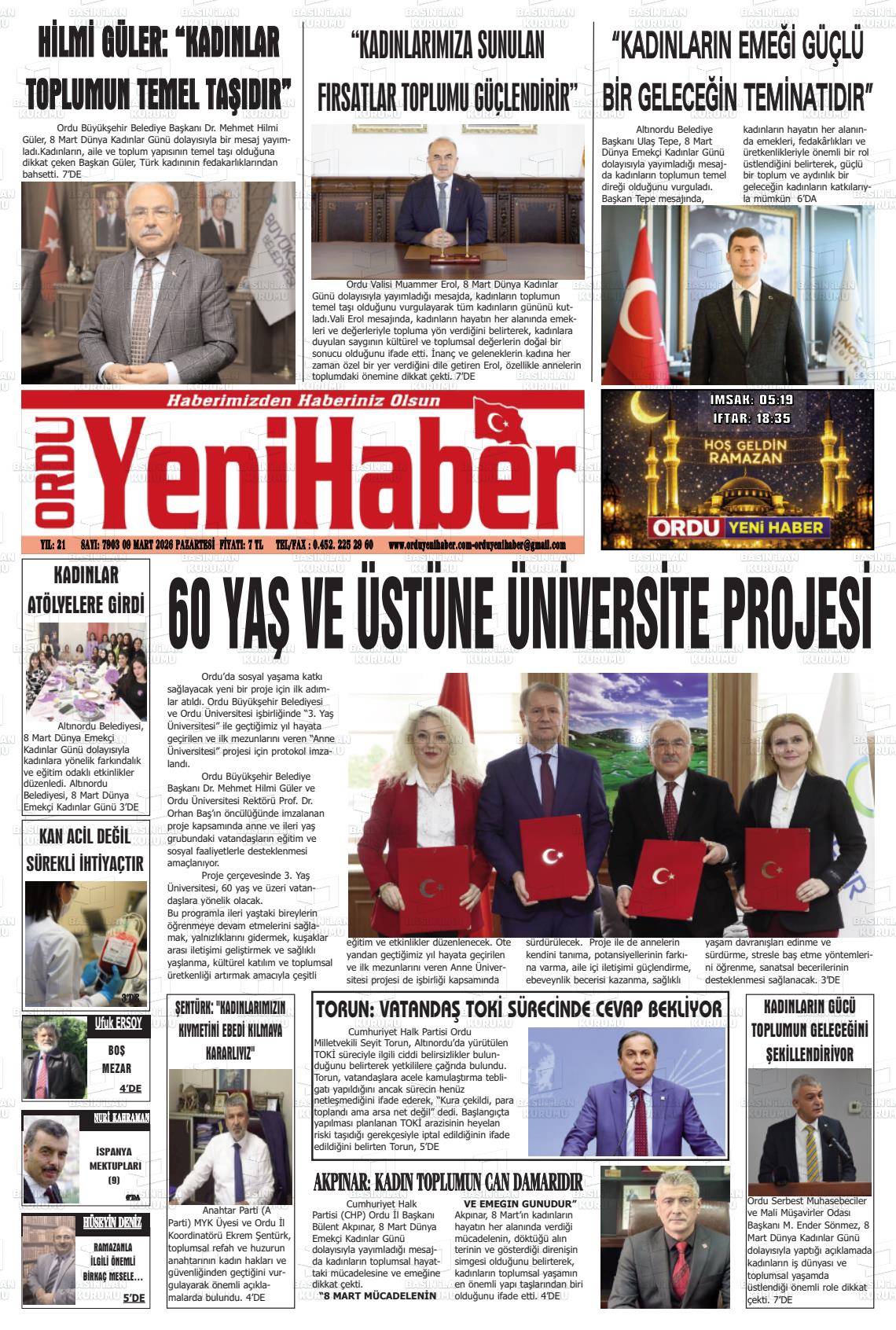 Ordu Yenihaber 09.03.2026