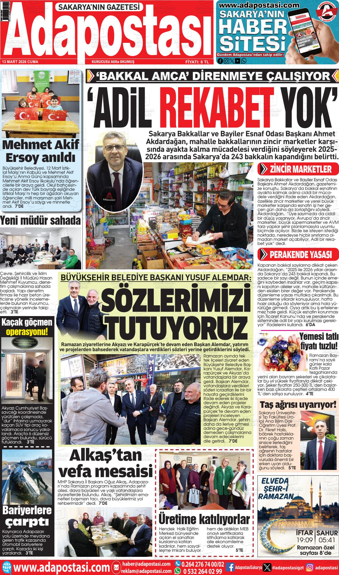 Sakarya Adapostasi 13.03.2026