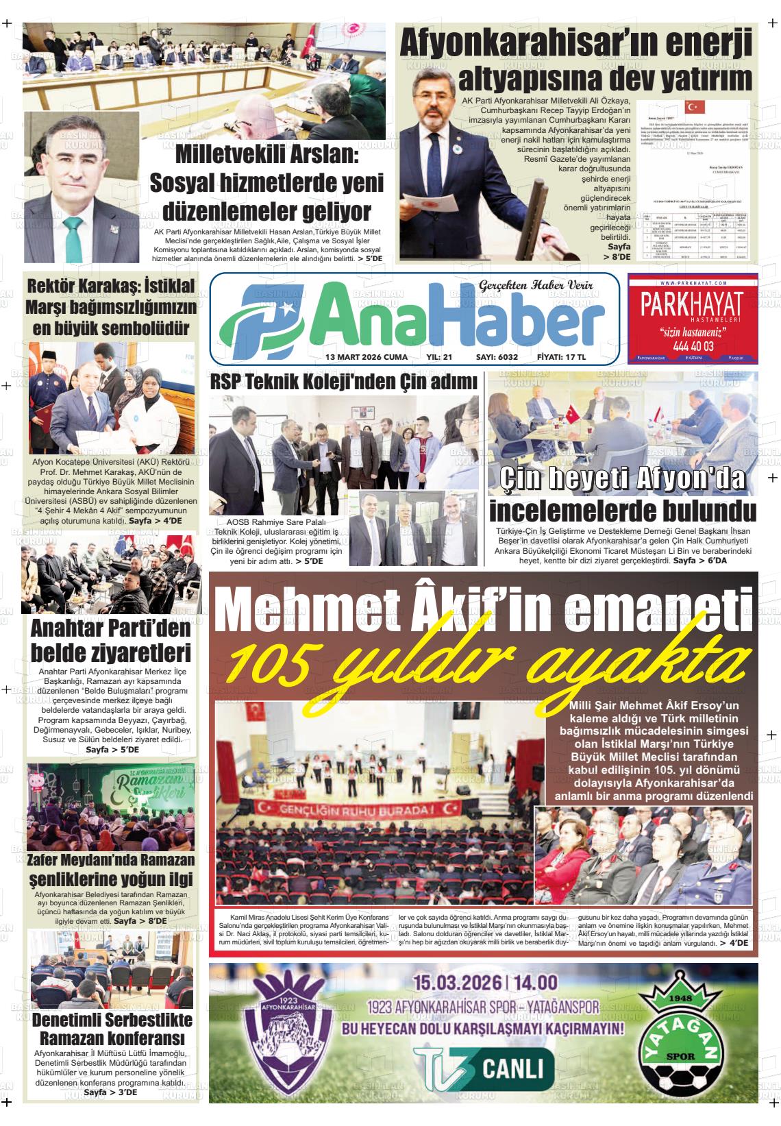 Afyonkarahisar Anahaber 13.03.2026